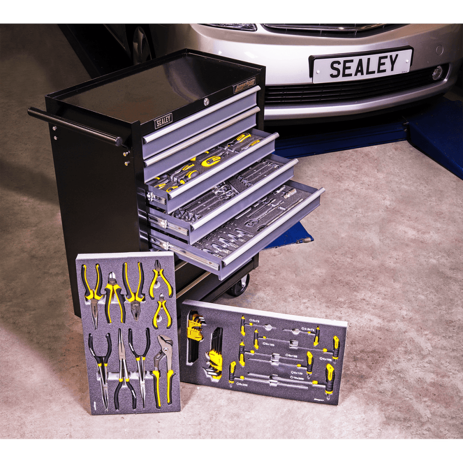 Sealey 8 Drawer Rollcab Ball Bearing Slides - Black/Grey with 136pc Tool Kit Model No-AP35TBCOMBO3