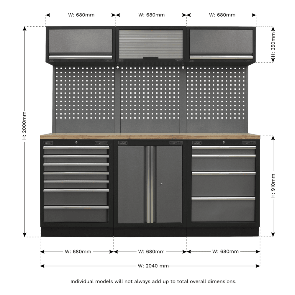 Sealey Modular Storage System Combo - Pressed Wood Worktop Model No-APMSSTACK07W