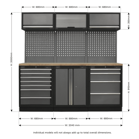Sealey Modular Storage System Combo - Pressed Wood Worktop Model No-APMSSTACK07W