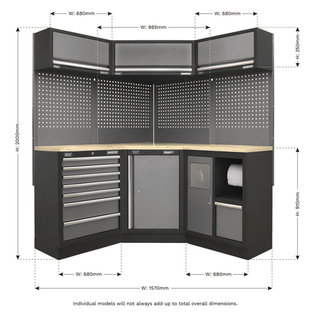 Sealey Modular Storage System Combo - Pressed Wood Worktop Model No-APMSSTACK08W