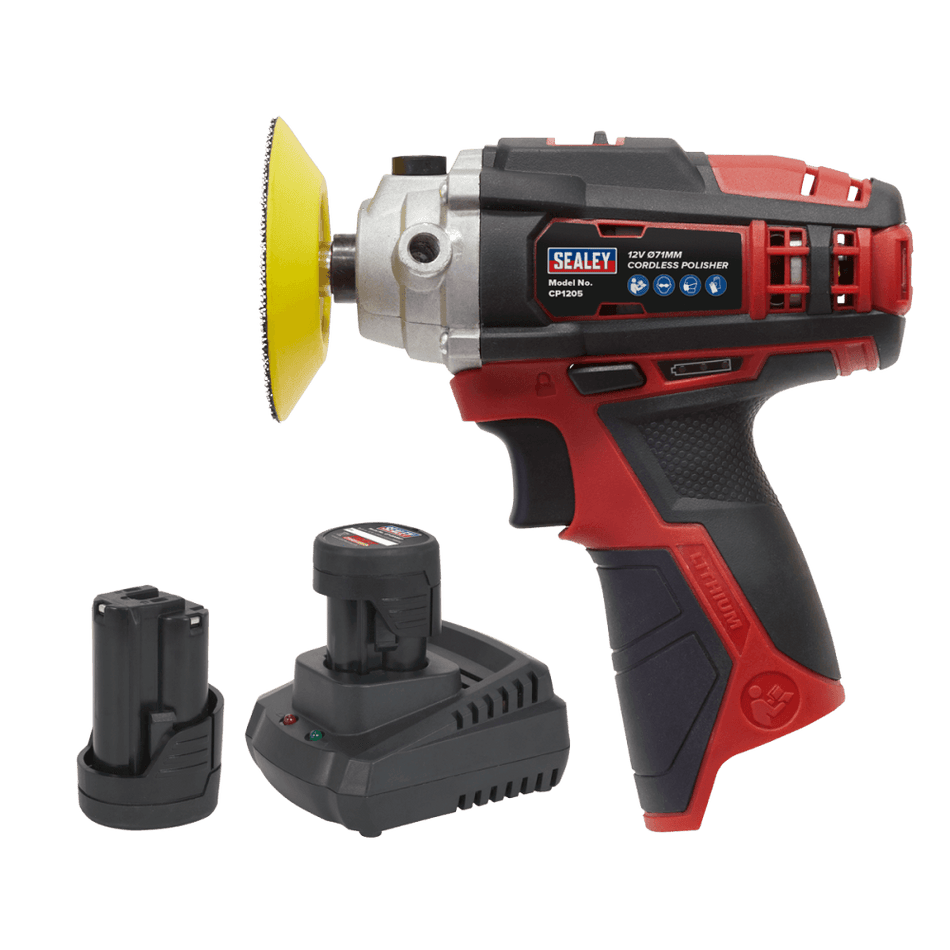 Sealey Cordless Polisher Kit 71mm 12V - 2 Batteries Model No-CP1205KIT