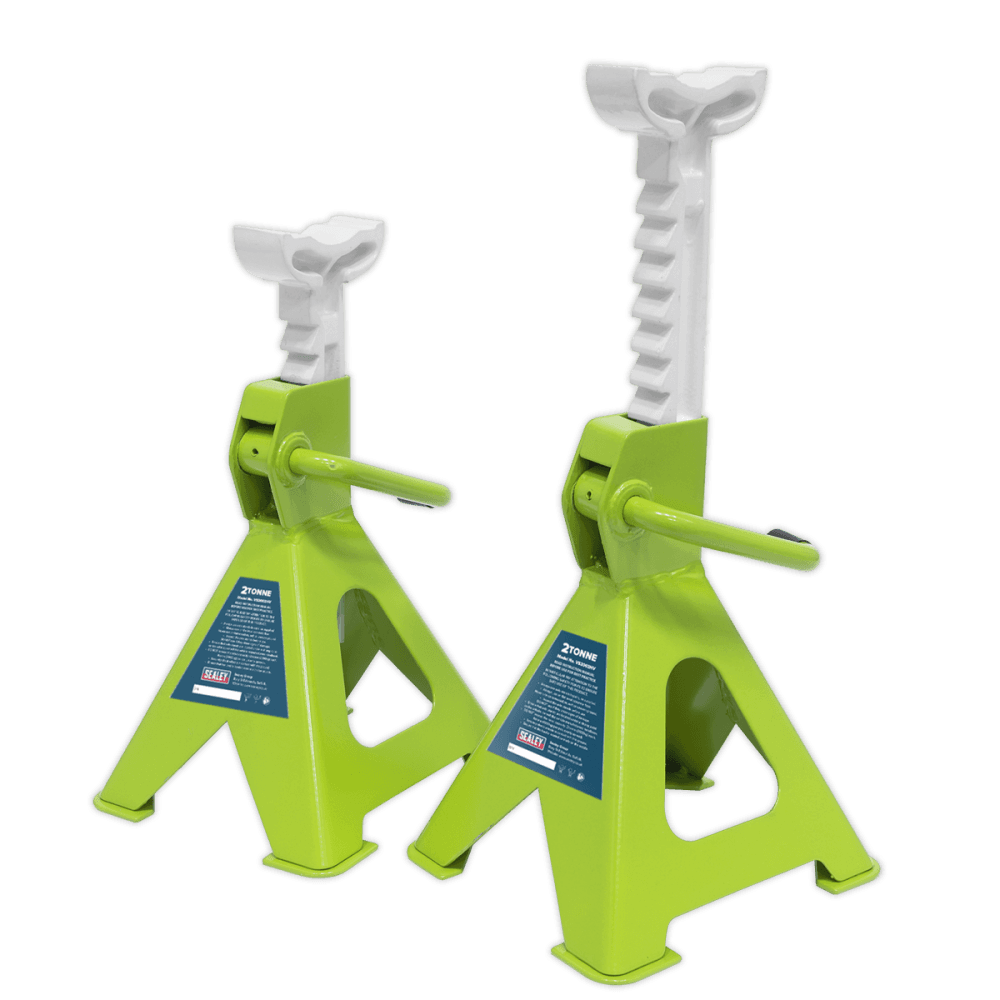 Sealey Axle Stands (Pair) 2tonne Capacity per Stand Ratchet Type - Hi-Vis Green Model No-VS2002HV