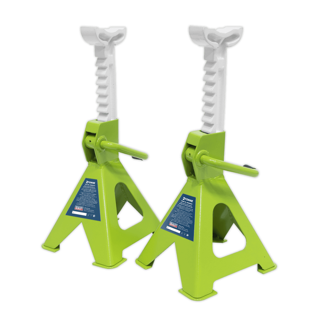 Sealey Axle Stands (Pair) 2tonne Capacity per Stand Ratchet Type - Hi-Vis Green Model No-VS2002HV