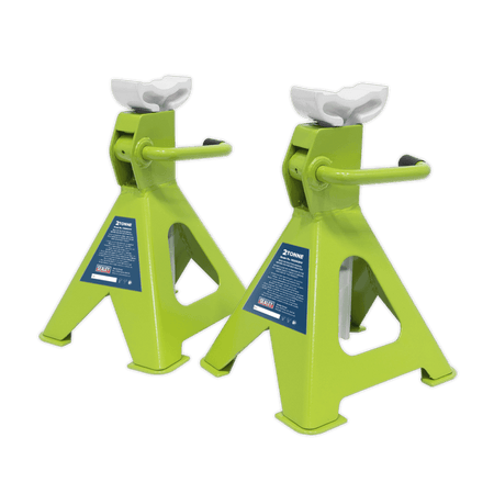 Sealey Axle Stands (Pair) 2tonne Capacity per Stand Ratchet Type - Hi-Vis Green Model No-VS2002HV