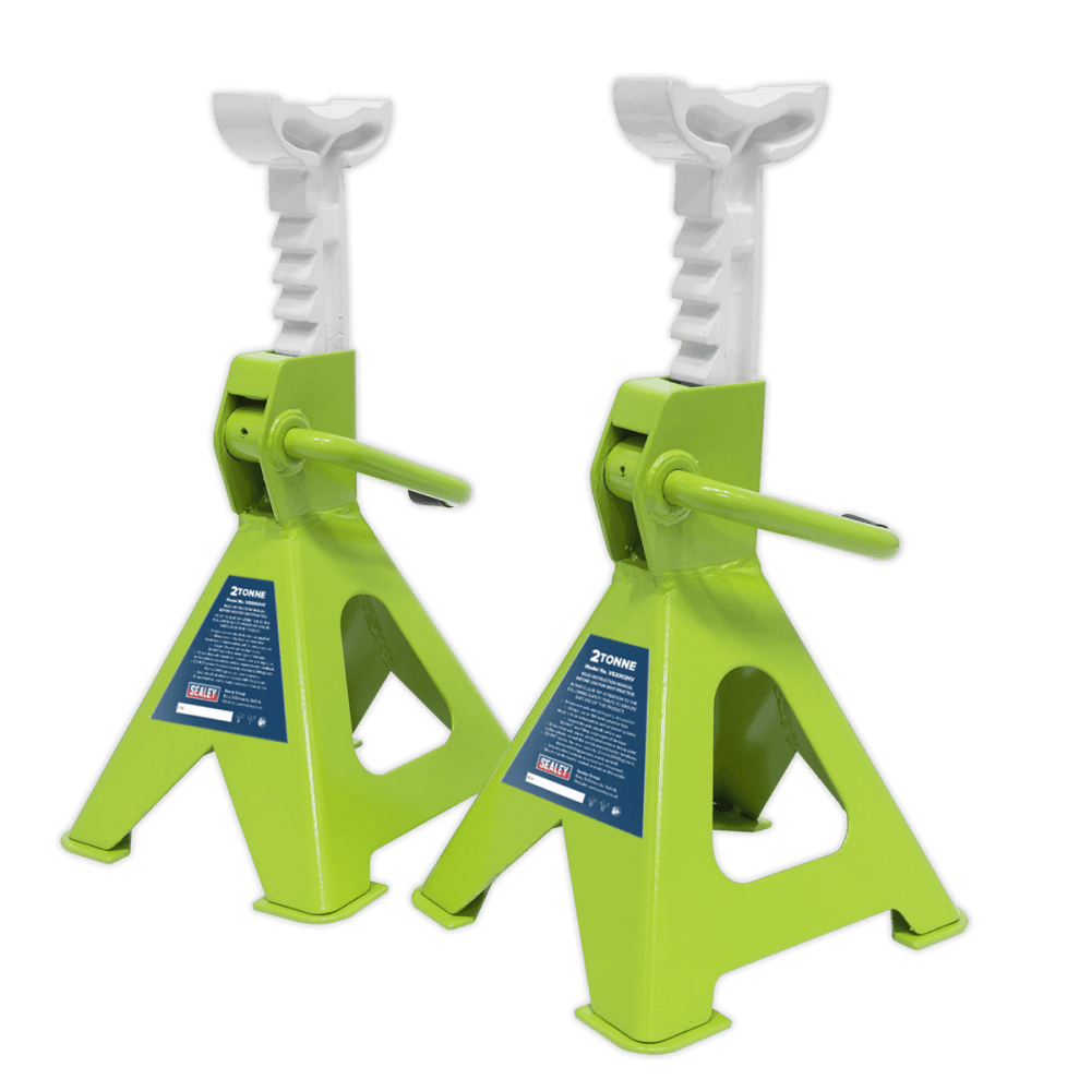 Sealey Axle Stands (Pair) 2tonne Capacity per Stand Ratchet Type - Hi-Vis Green Model No-VS2002HV