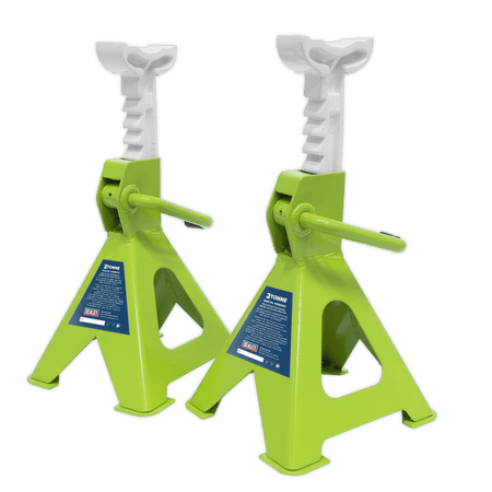 Sealey Axle Stands (Pair) 2tonne Capacity per Stand Ratchet Type - Hi-Vis Green Model No-VS2002HV