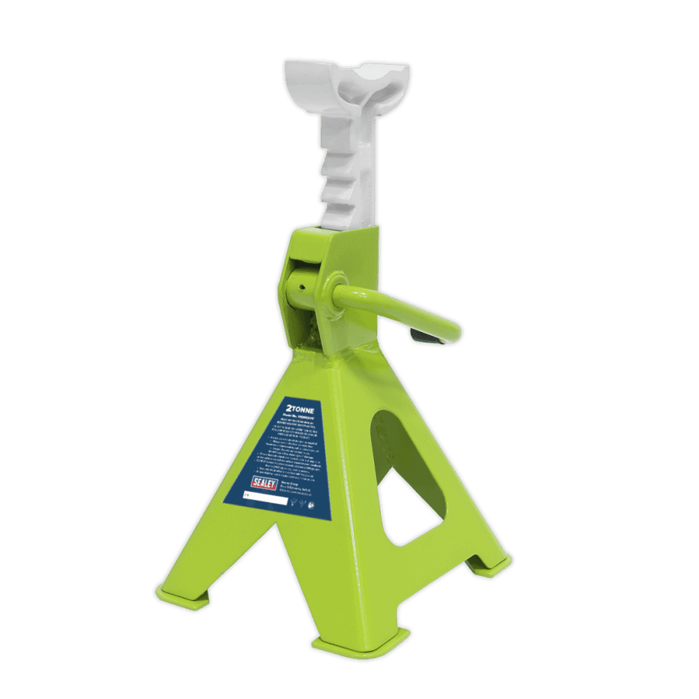 Sealey Axle Stands (Pair) 2tonne Capacity per Stand Ratchet Type - Hi-Vis Green Model No-VS2002HV