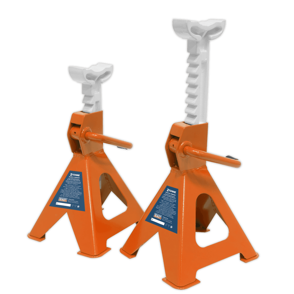 Sealey Axle Stands (Pair) 2tonne Capacity per Stand Ratchet Type - Orange Model No-VS2002OR