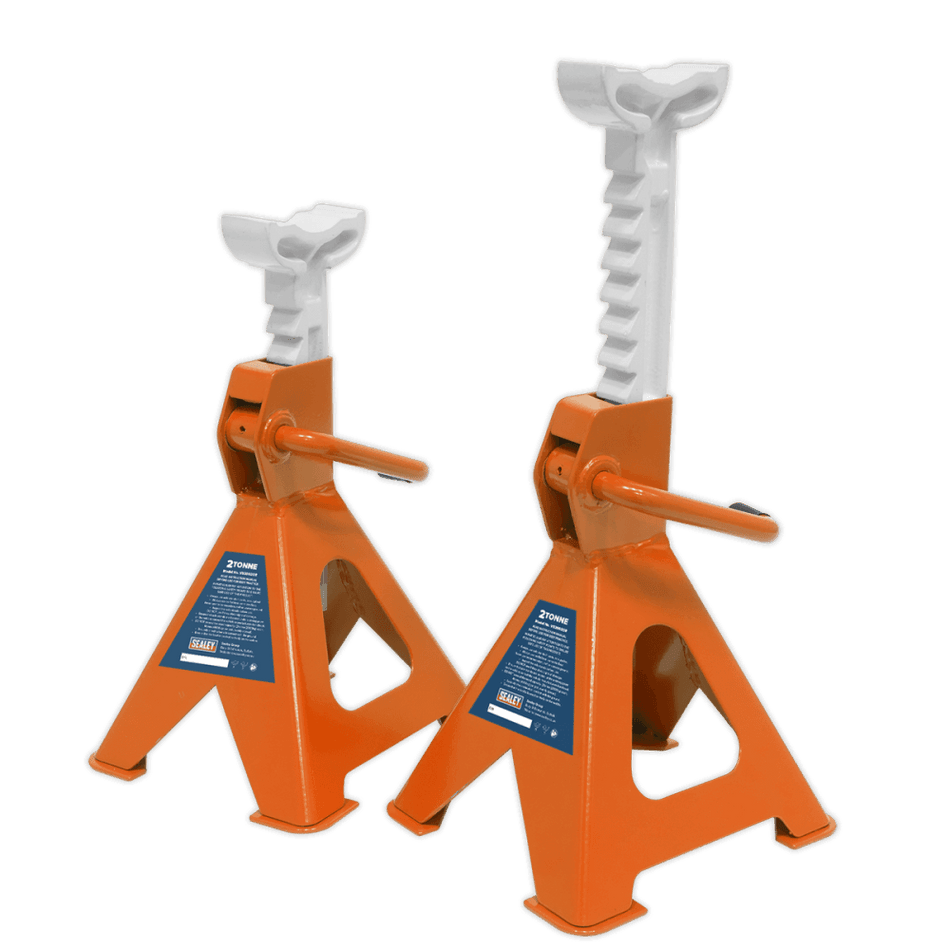 Sealey Axle Stands (Pair) 2tonne Capacity per Stand Ratchet Type - Orange Model No-VS2002OR