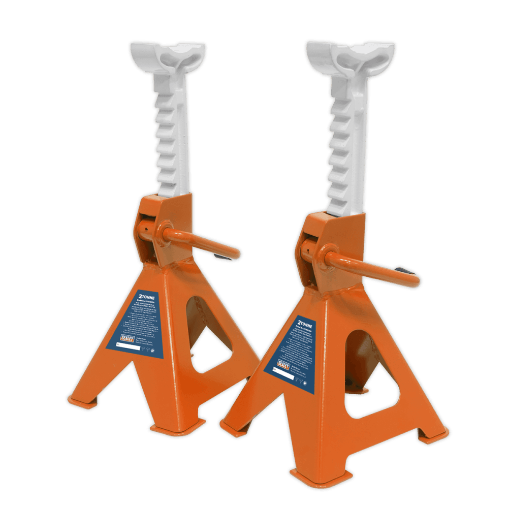 Sealey Axle Stands (Pair) 2tonne Capacity per Stand Ratchet Type - Orange Model No-VS2002OR