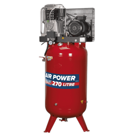 Sealey Compressor 270ltr Vertical Belt Drive 7.5hp 3ph 2-Stage with Cast Cylinders Model No.-SACV52775B