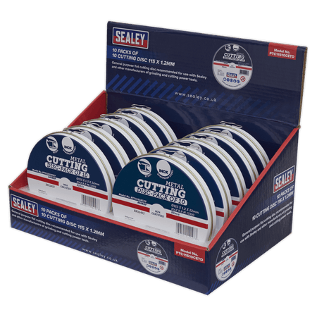 Sealey Cutting Disc 115 x 1.2mm Counter Top Display Box 10 Packs of 10 Model No.-PTC11510CETD