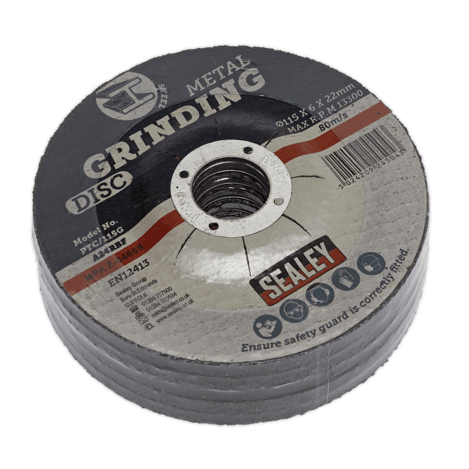 Sealey Grinding Disc Ã‡?115 x 6mm 22mm Bore - Pack of 5 Model No.-PTC/115G5