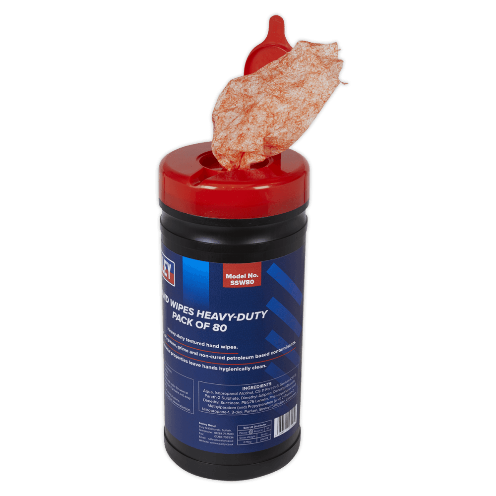 Sealey Hand Wipes Heavy-Duty Pack of 80 Model No.-SSW80