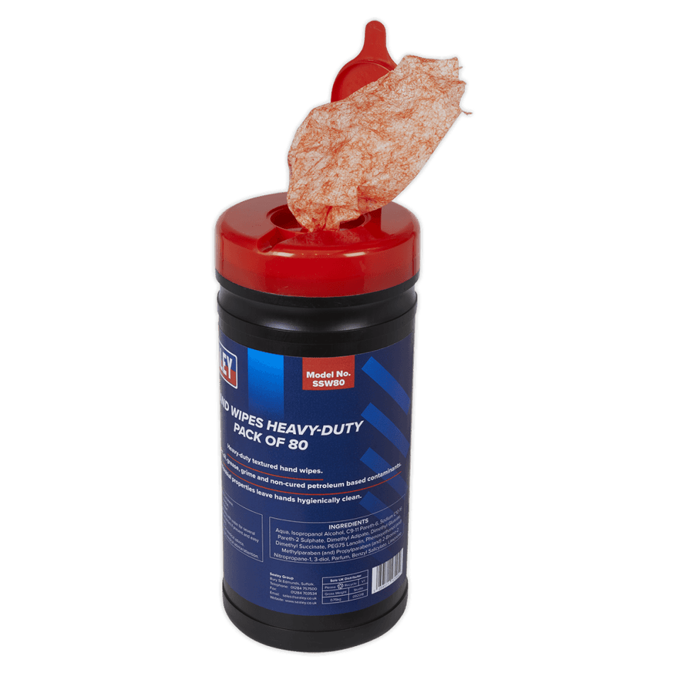 Sealey Hand Wipes Heavy-Duty Pack of 80 Model No.-SSW80