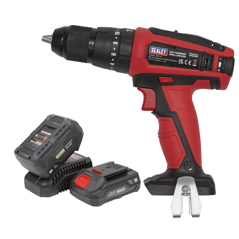 Sealey Hammer Drill/Driver Kit 13mm 20V - 2 Batteries Model No.-CP20VDDKIT