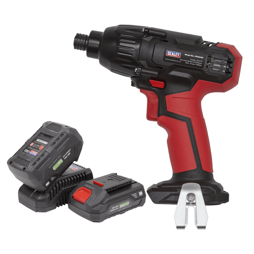 Sealey Impact Driver Kit 1/4" Hex Drive 20V - 2 Batteries Model No.-CP20VIDKIT