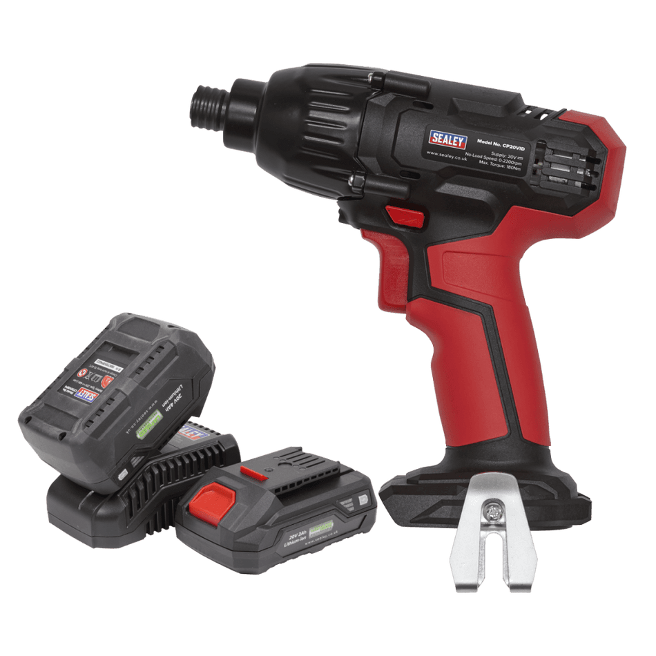 Sealey Impact Driver Kit 1/4" Hex Drive 20V - 2 Batteries Model No.-CP20VIDKIT