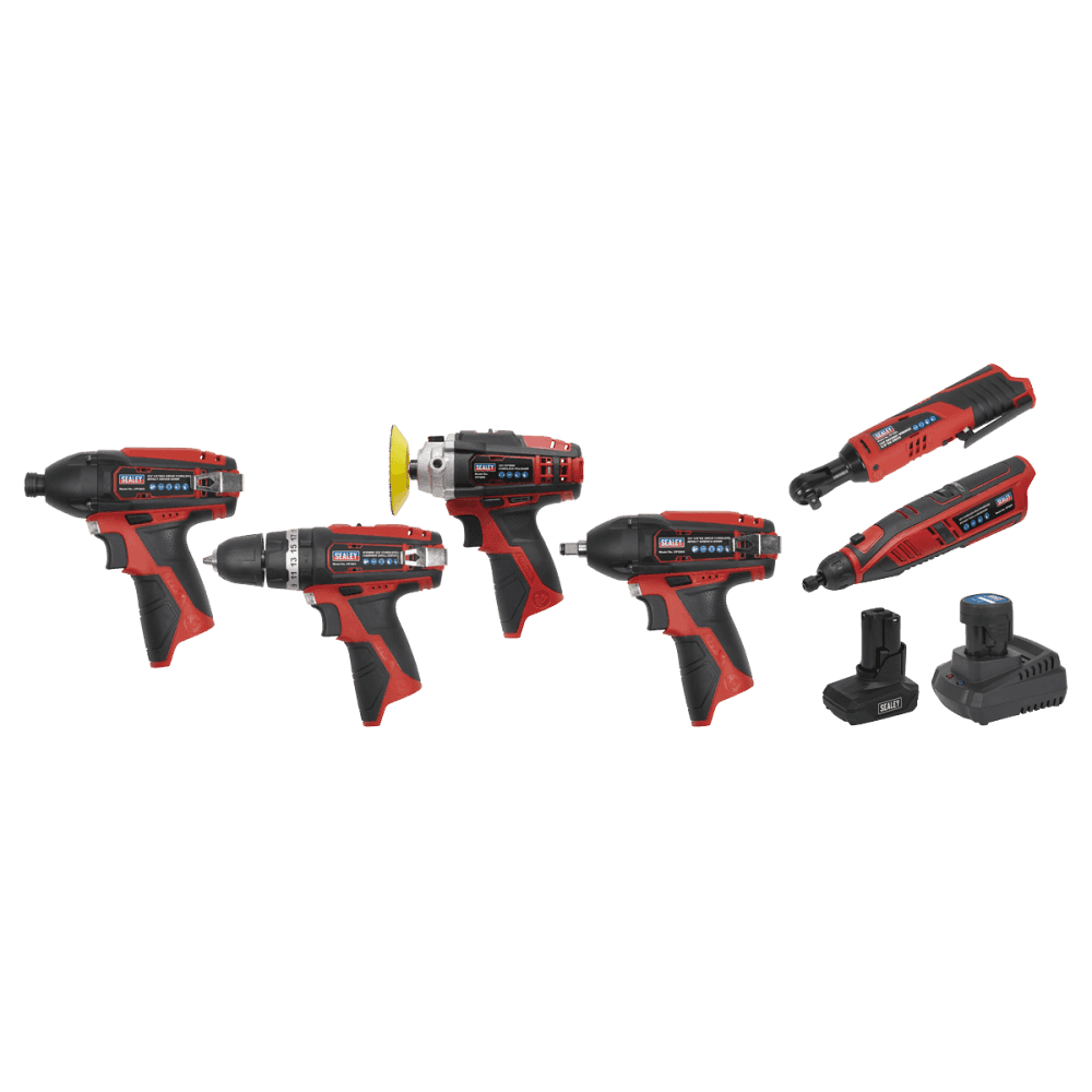 Sealey 6 x SV12 Series Cordless Power Tool Kit 12V - 2 Batteries Model No.-CP1200COMBO2