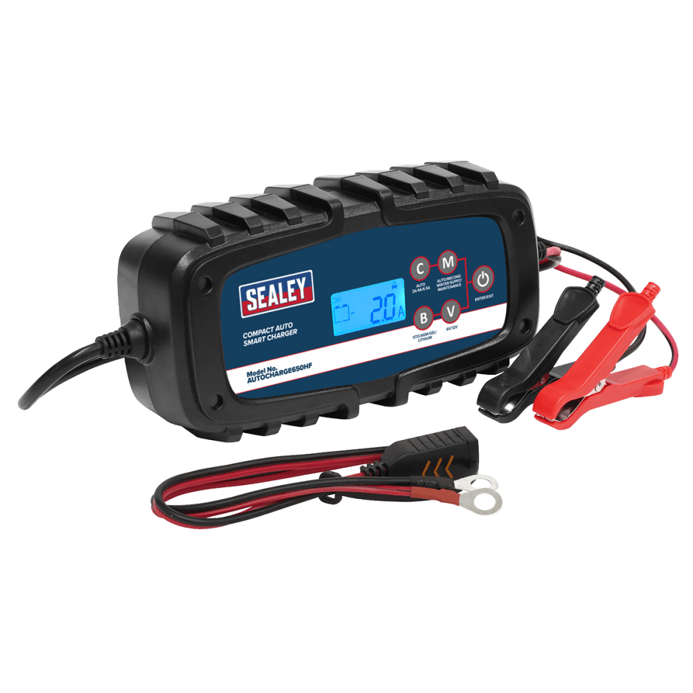 Sealey Compact Auto Smart Charger 6.5A 9-Cycle 6/12V - Lithium Model No.-AUTOCHARGE650HF