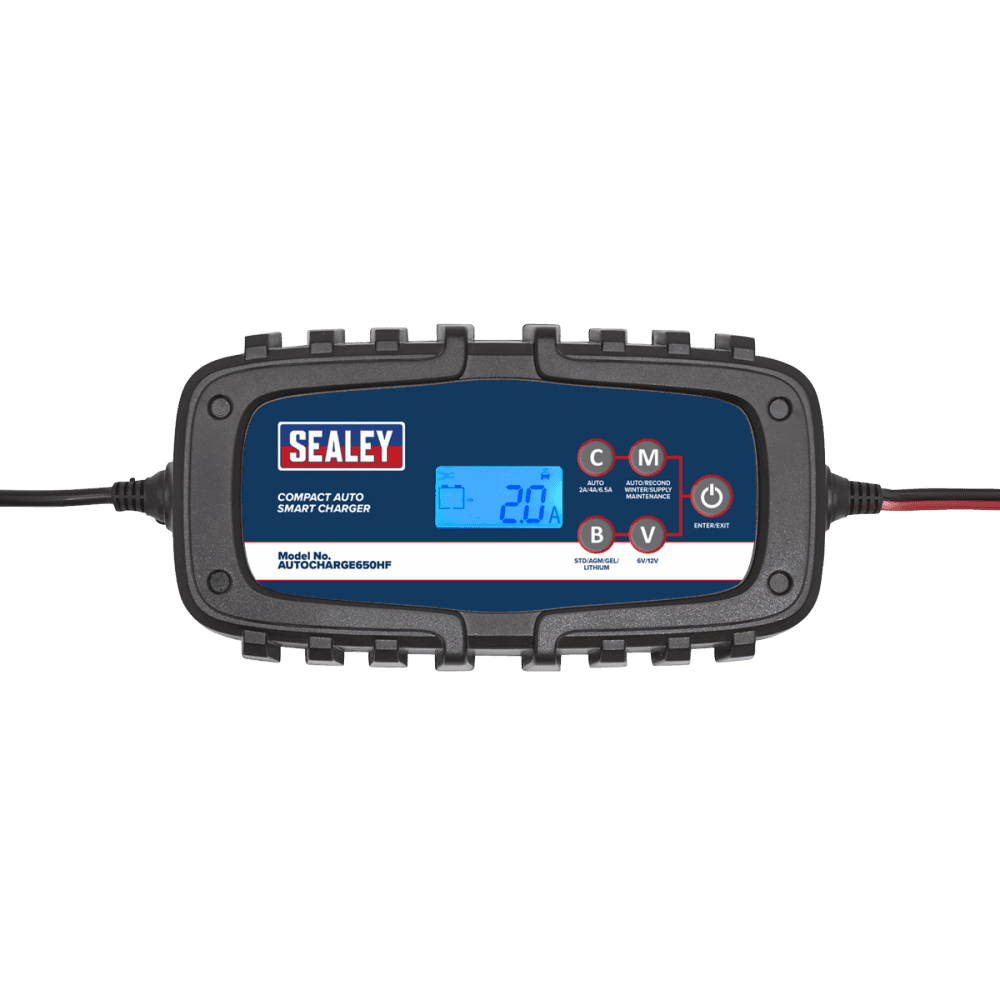 Sealey Compact Auto Smart Charger 6.5A 9-Cycle 6/12V - Lithium Model No.-AUTOCHARGE650HF
