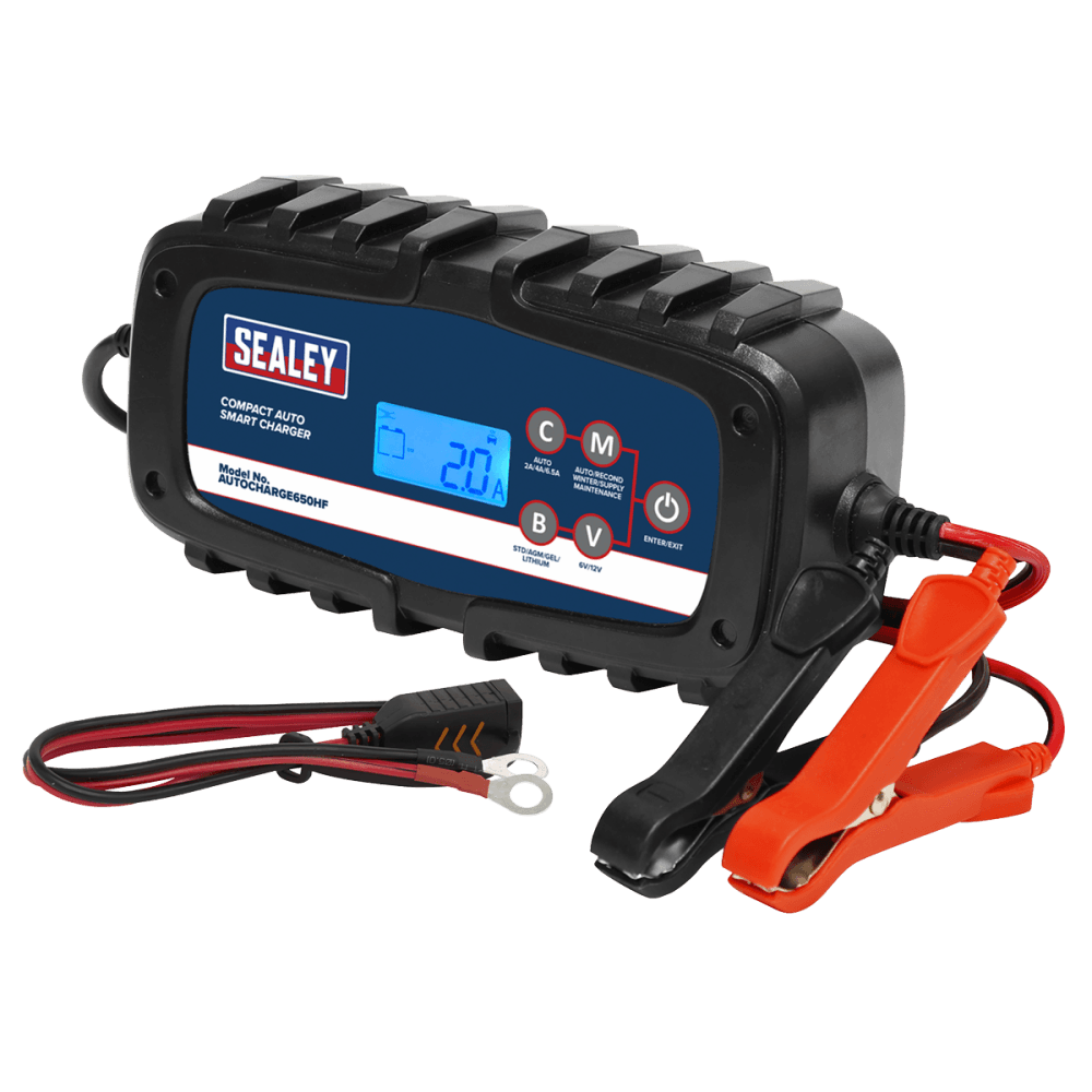 Sealey Compact Auto Smart Charger 6.5A 9-Cycle 6/12V - Lithium Model No.-AUTOCHARGE650HF