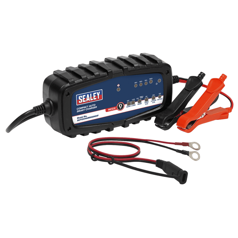 Sealey Compact Auto Smart Charger 2A 9-Cycle 6/12V - Lithium Model No.-AUTOCHARGE200HF