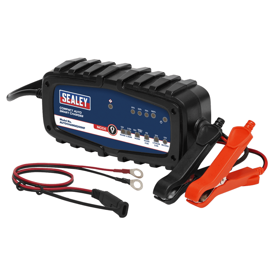 Sealey Compact Auto Smart Charger 2A 9-Cycle 6/12V - Lithium Model No.-AUTOCHARGE200HF