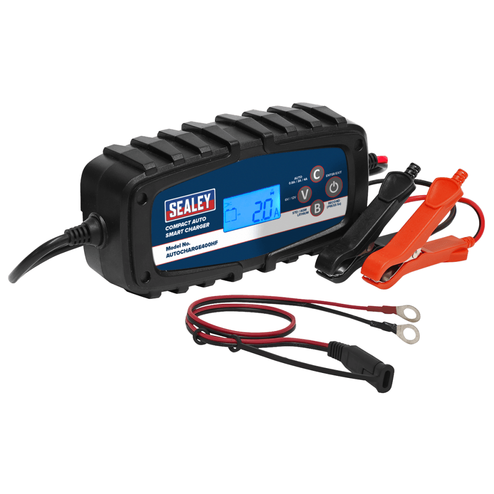 Sealey Compact Auto Smart Charger 4A 9-Cycle 6/12V - Lithium Model No.-AUTOCHARGE400HF