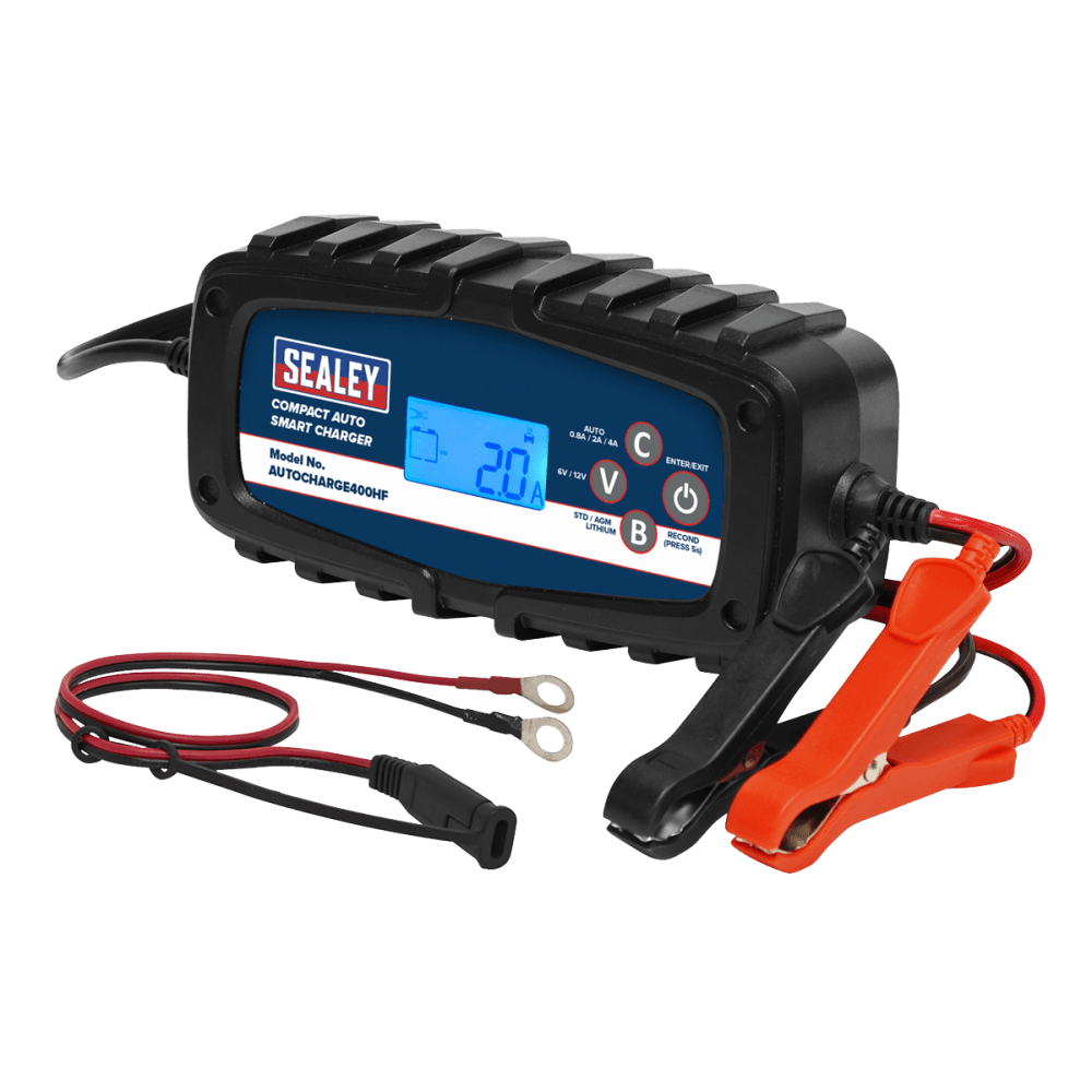 Sealey Compact Auto Smart Charger 4A 9-Cycle 6/12V - Lithium Model No.-AUTOCHARGE400HF
