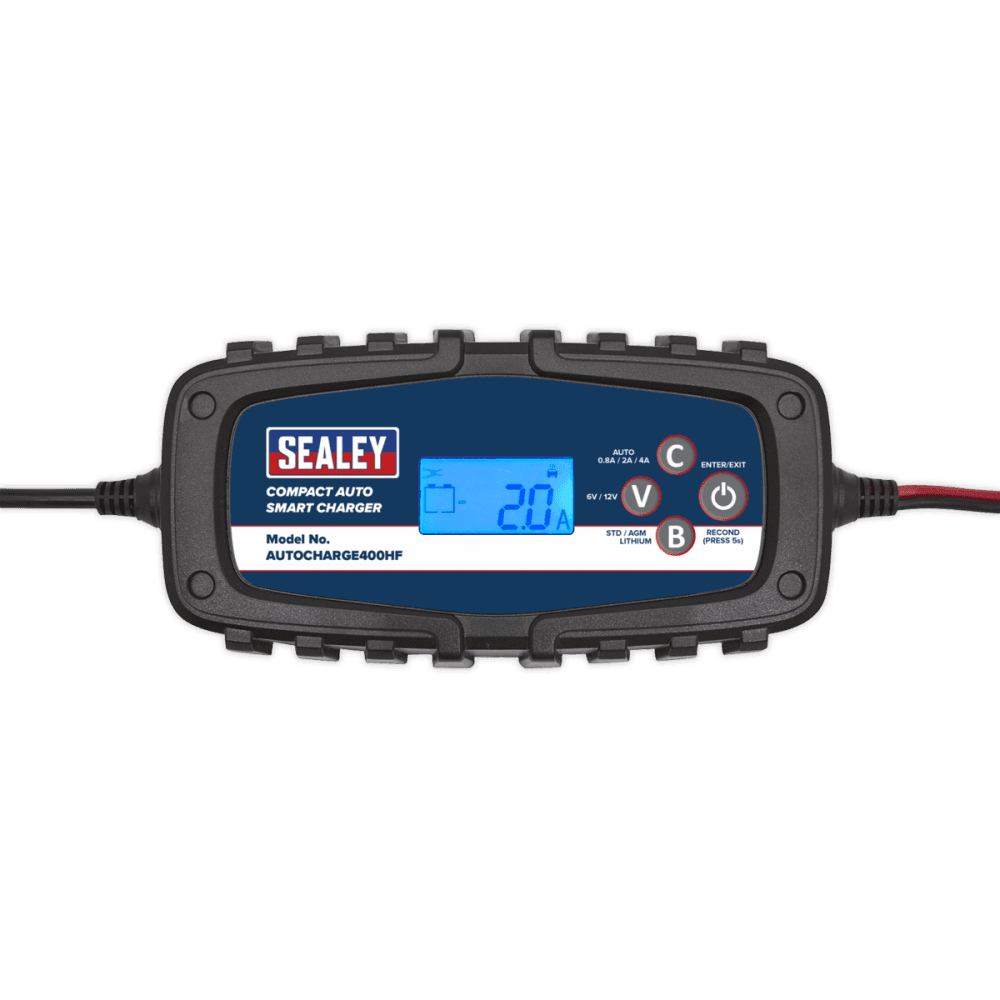 Sealey Compact Auto Smart Charger 4A 9-Cycle 6/12V - Lithium Model No.-AUTOCHARGE400HF