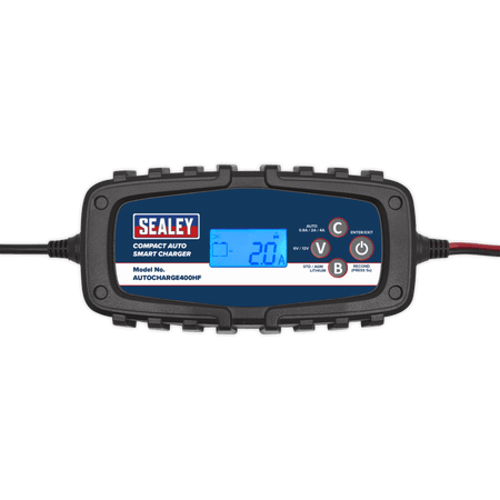 Sealey Compact Auto Smart Charger 4A 9-Cycle 6/12V - Lithium Model No.-AUTOCHARGE400HF