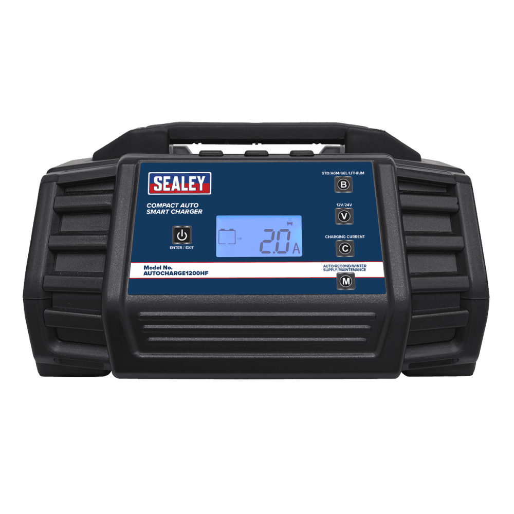 Sealey Compact Auto Smart Charger 12A 9-Cycle 12/24V - Lithium Model No.-AUTOCHARGE1200HF