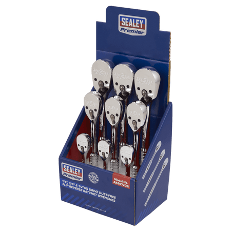 Sealey Ratchet Wrenches 1/4", 3/8" & 1/2"Sq Drive Pear-Head Flip Reverse Display Box of 9 Model No.-AK6672DB