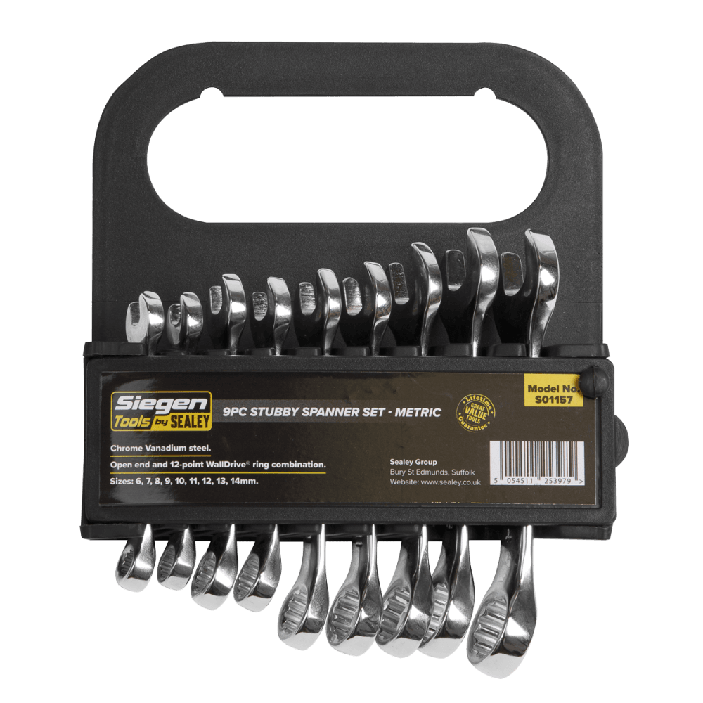 Sealey Stubby Combination Spanner Set 9pc - Metric Model No.-S01157