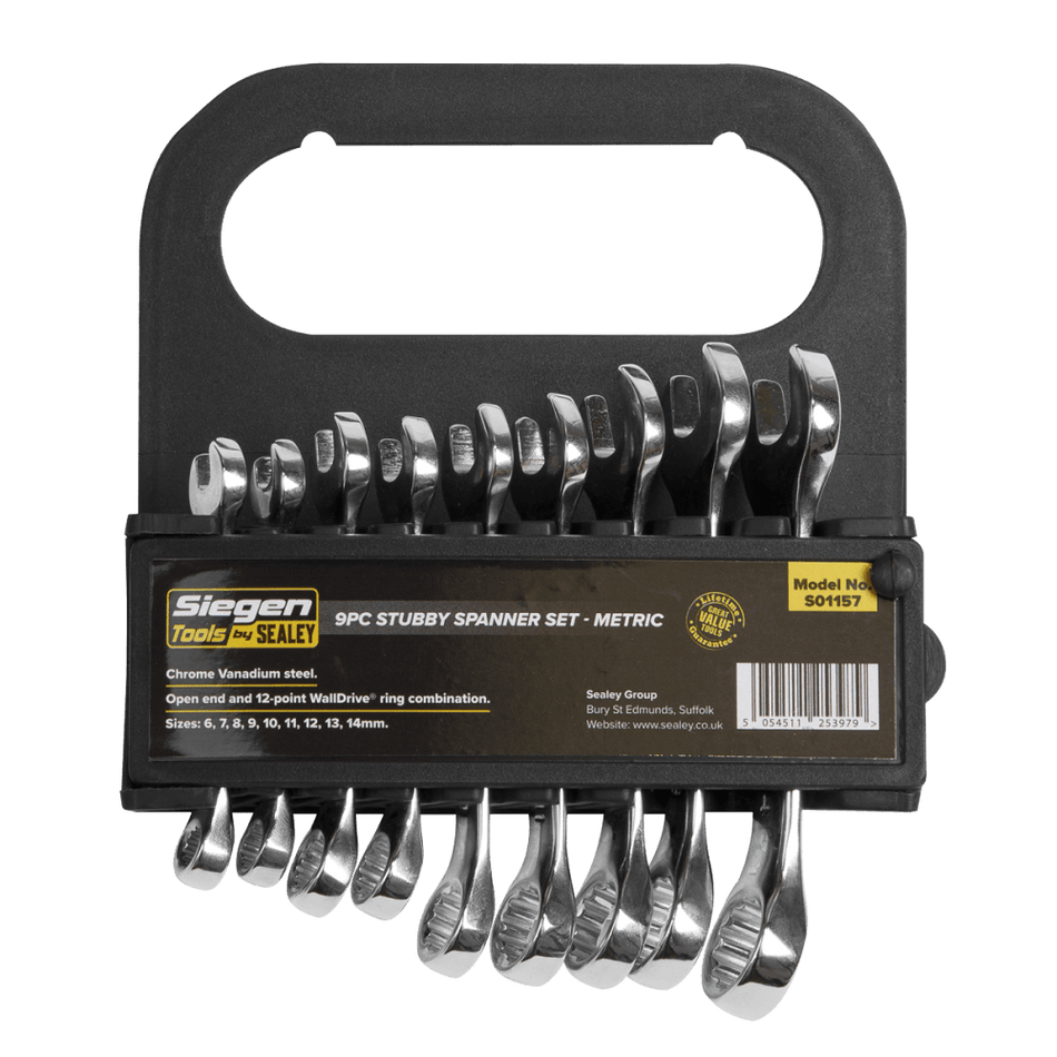 Sealey Stubby Combination Spanner Set 9pc - Metric Model No.-S01157