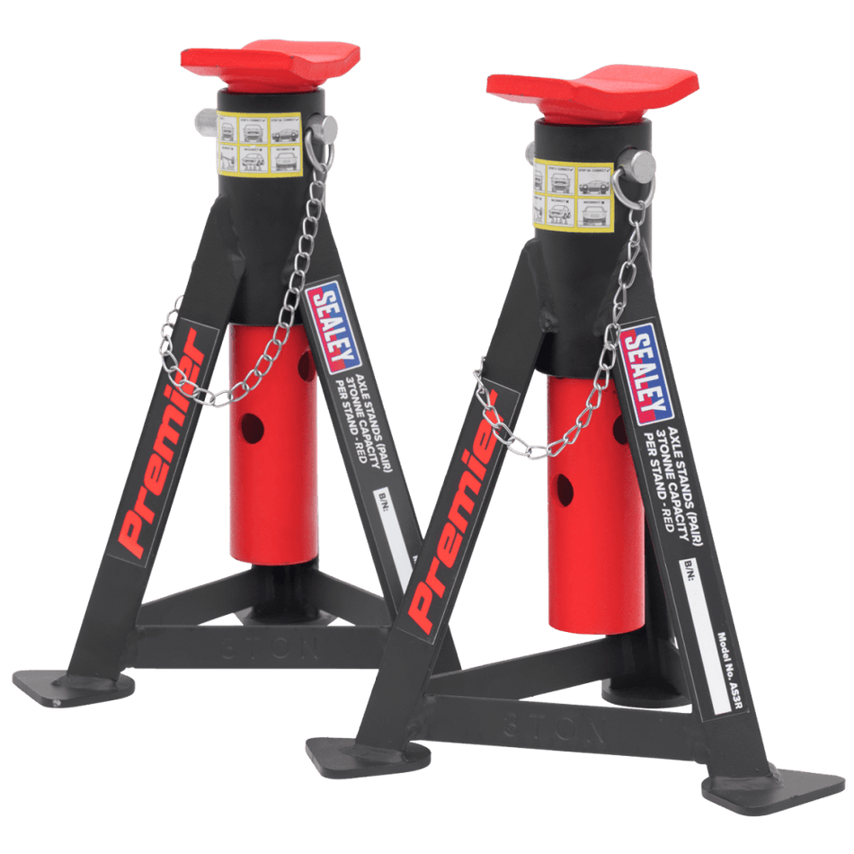 Sealey Axle Stands (Pair) 3tonne Capacity per Stand - Red Model No.-AS3R