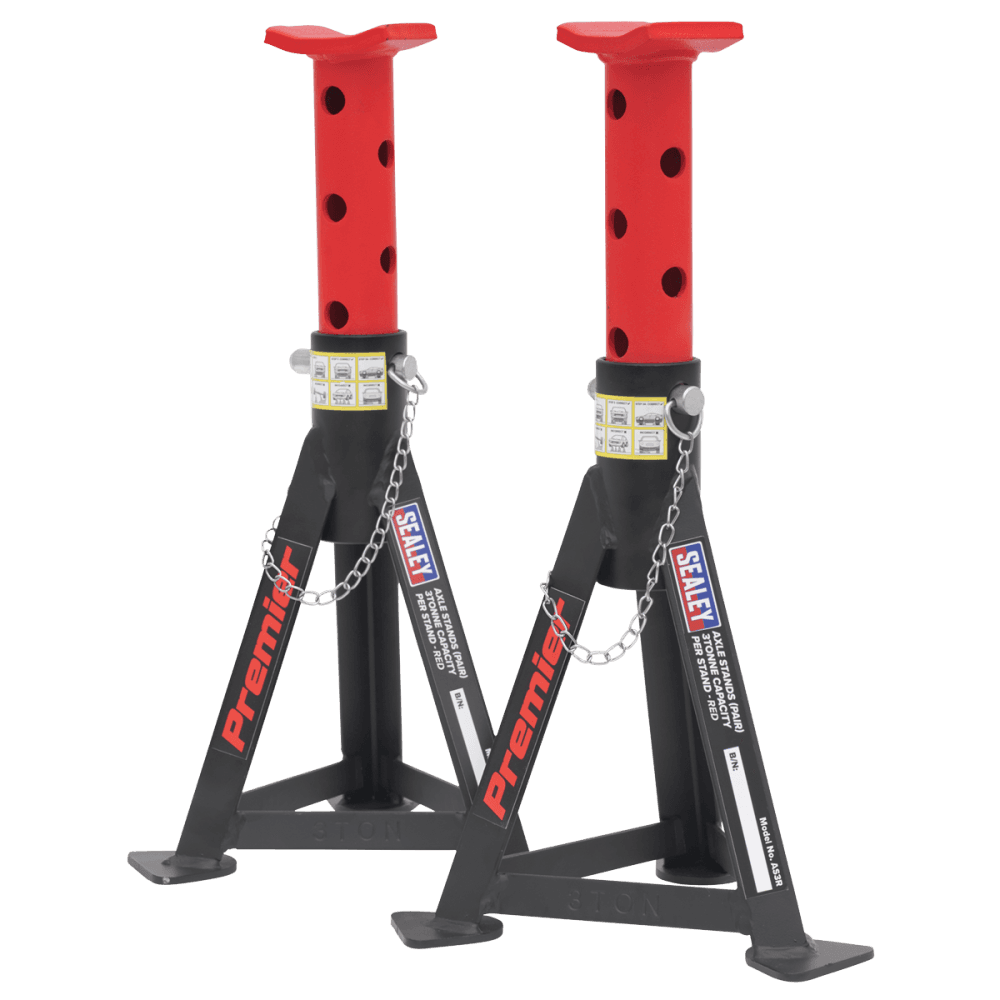 Sealey Axle Stands (Pair) 3tonne Capacity per Stand - Red Model No.-AS3R