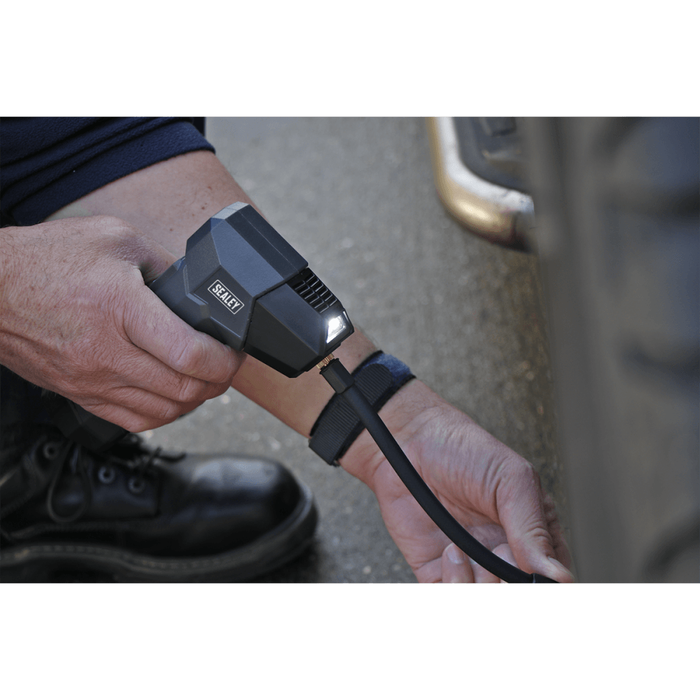 Sealey Compact Rechargeable Tyre Inflator & Powerbank with Work Light Model No.-CTI120