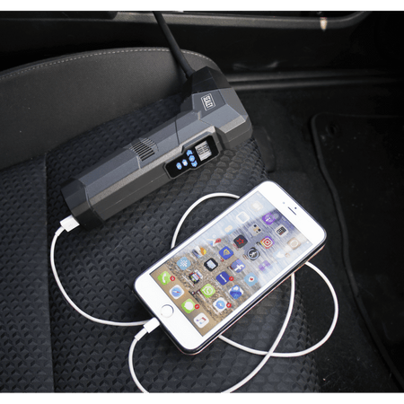 Sealey Compact Rechargeable Tyre Inflator & Powerbank with Work Light Model No.-CTI120