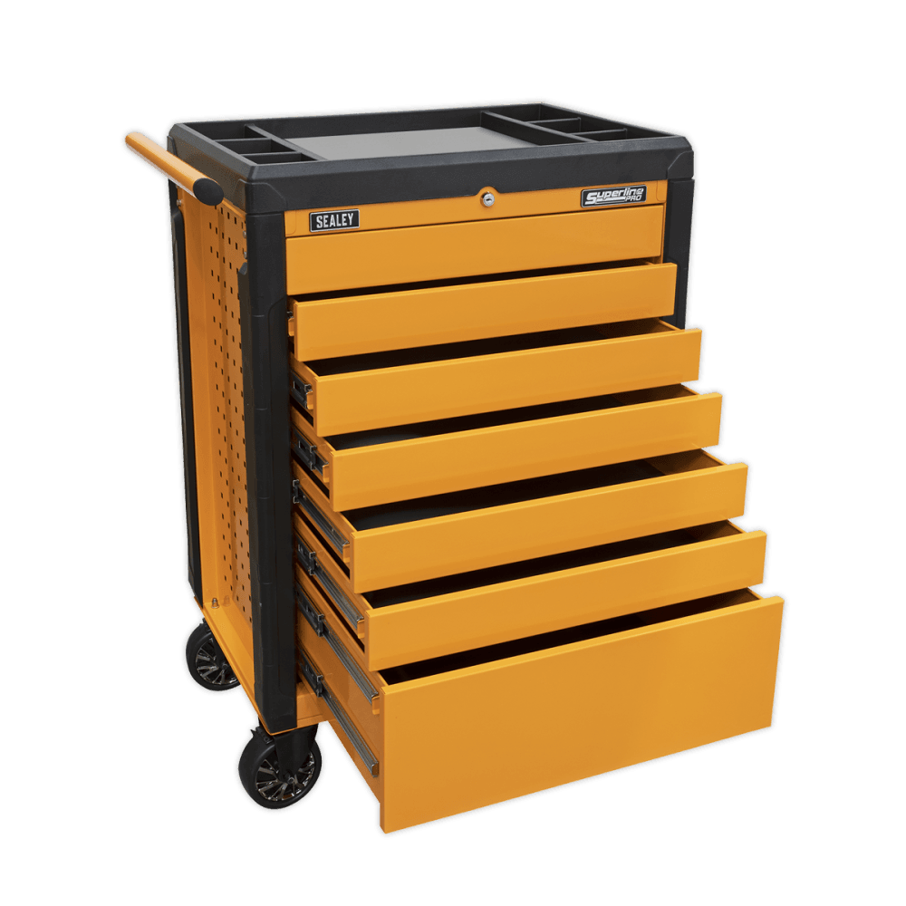 Sealey Superline PRO® Push-To-Open Rollcab 7 Drawer - Orange Model No.-APPD7O