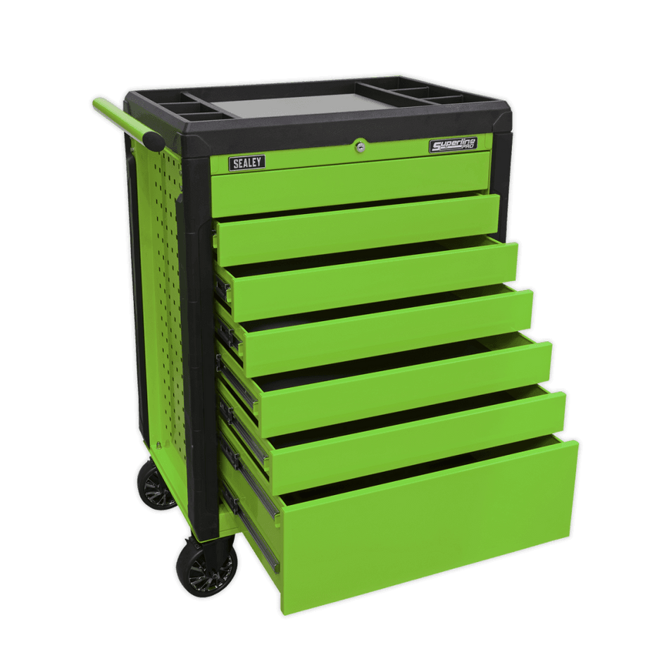 Sealey Rollcab 7 Drawer Push-To-Open Hi-Vis Green Model No.-APPD7G