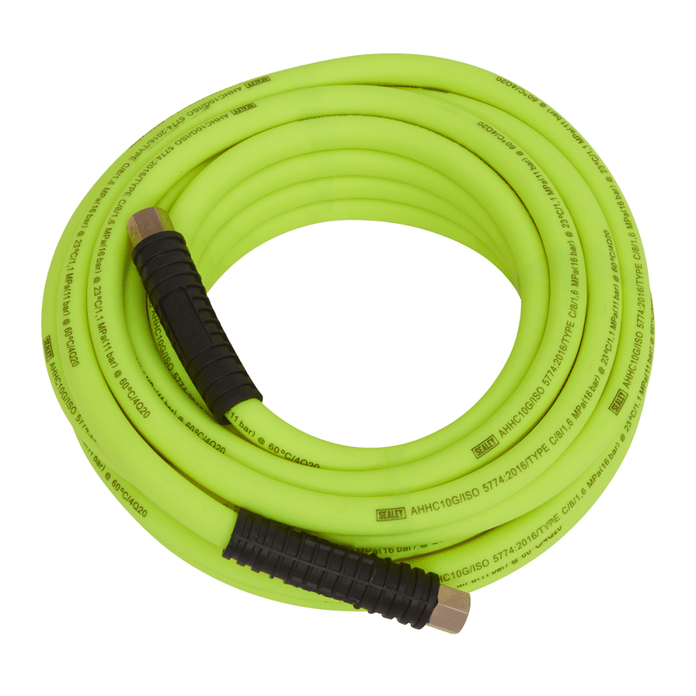 Sealey High-Visibility Hybrid Air Hose with 1/4"BSP Unions 10m x 8mm Model No- AHHC10G