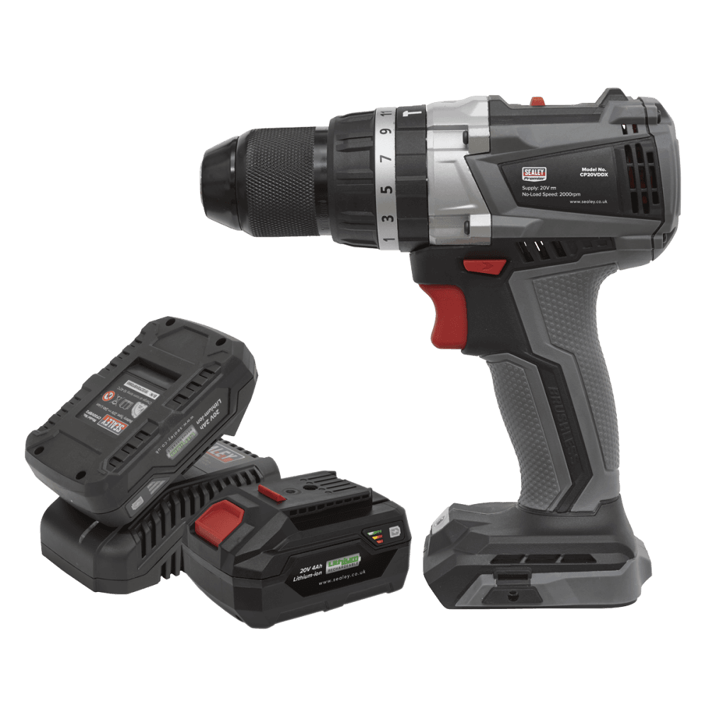 Sealey Brushless Hammer Drill/Driver Kit 13mm 20V - 2 Batteries Model No- CP20VDDXKIT