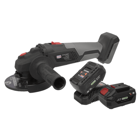 Sealey Premier SV20 Series 115mm Brushless Cordless Angle Grinder Kit 20V 4Ah - 2 Batteries Model No- CP20VAGXKIT