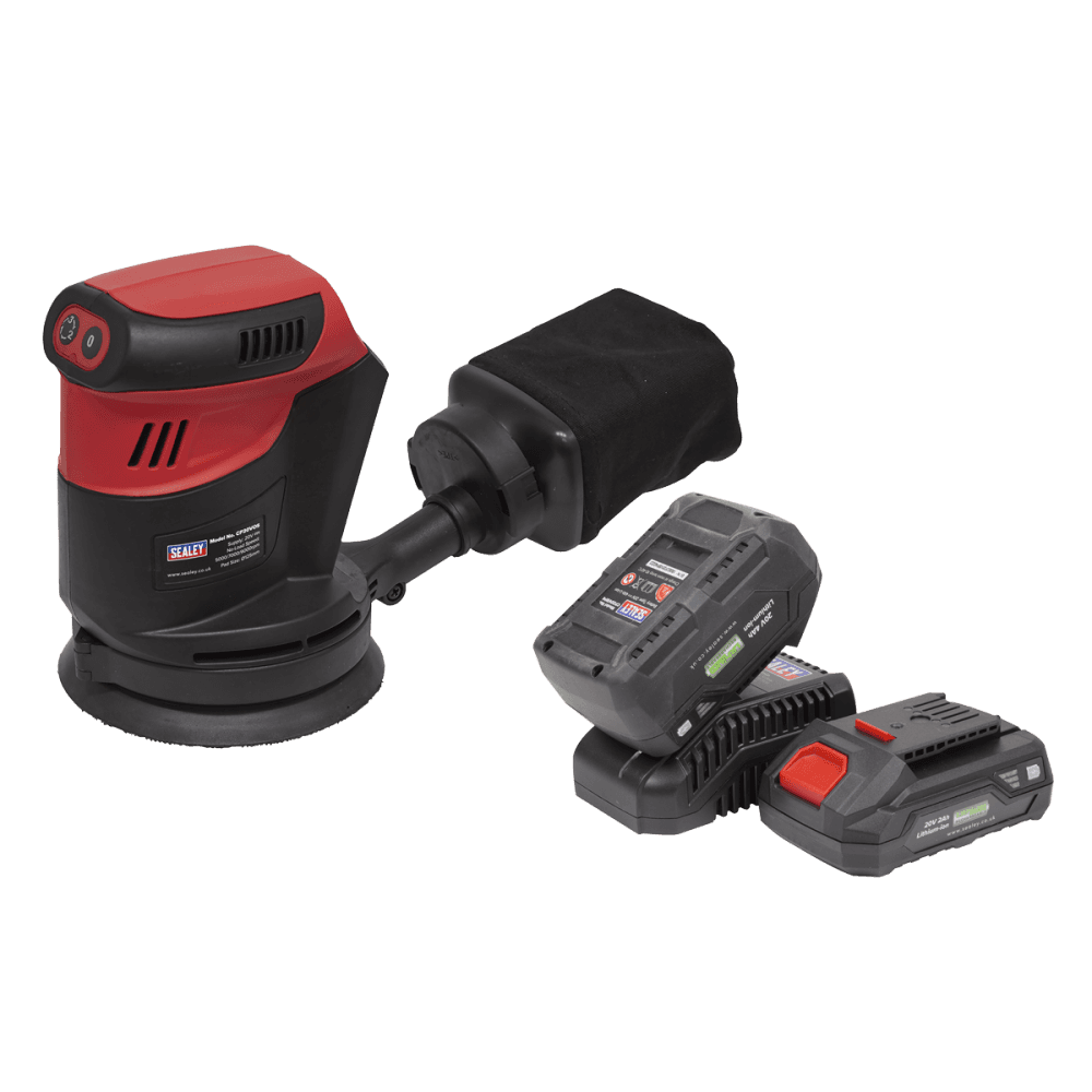 Sealey SV20 Series 125mm Cordless Orbital Palm Sander Kit 20V - 2 Batteries Model No- CP20VOSKIT