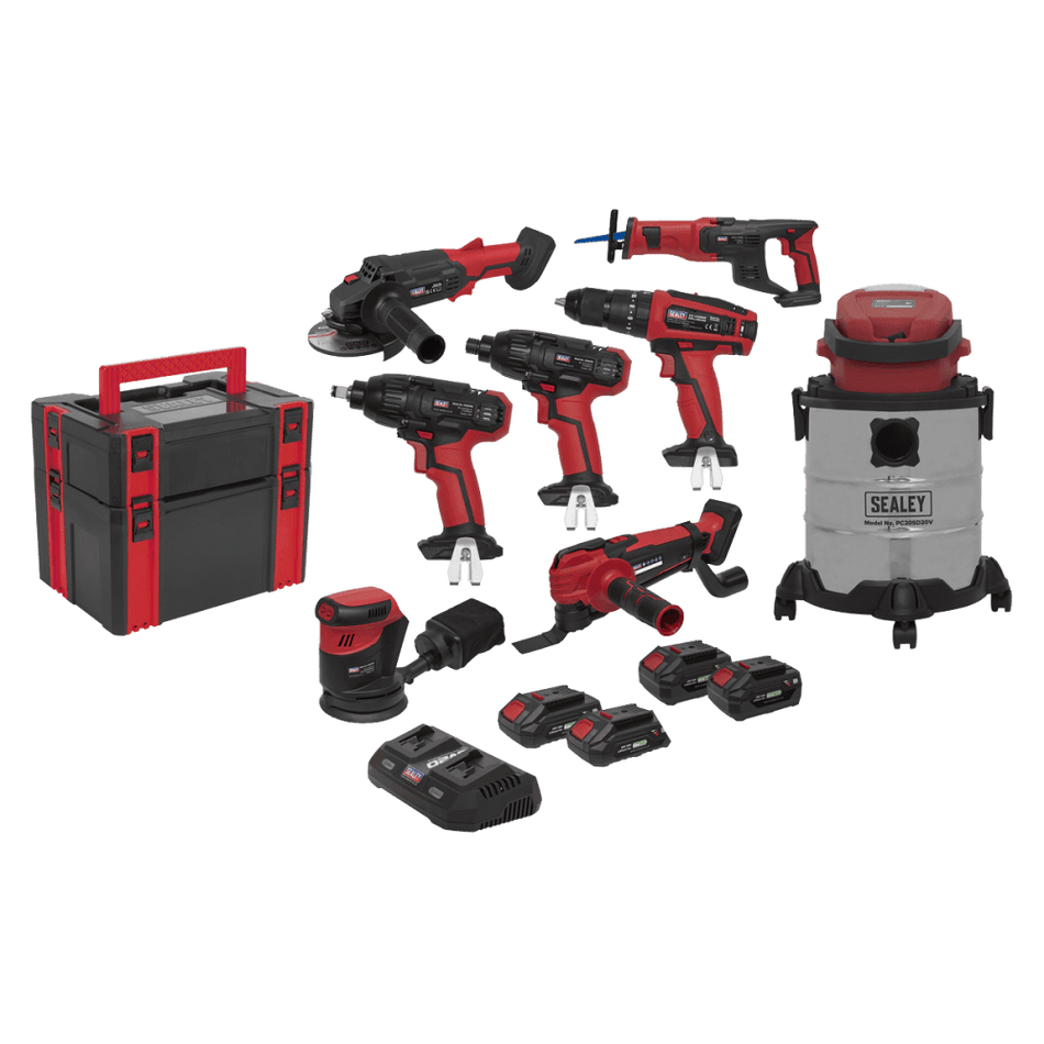 Sealey CP20V Series 8 x 20V Cordless Tool Combo - 4 Batteries Model No- CP20VCOMBO4