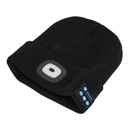 Sealey Beanie Hat 4 SMD LED USB Rechargeable with Wireless Headphones Model No- LED185W