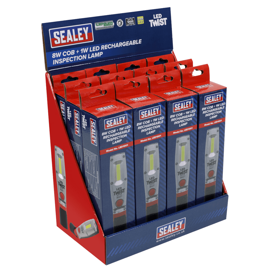 Sealey Rechargeable Inspection Lamp 8W LED - Display Box of 12 Model No- LED1001DB