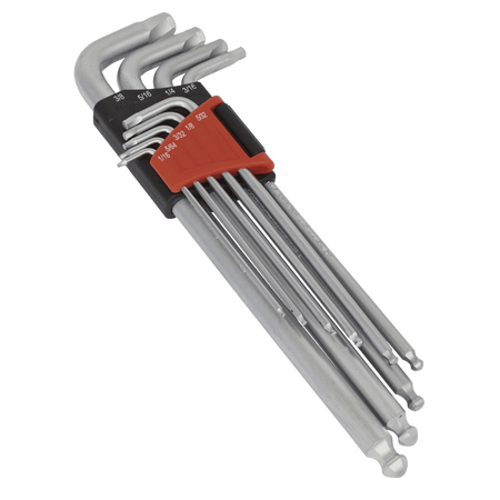 Sealey Premier Imperial Lock-On™ Extra-Long Ball-End Hex Key Set 9pc Model No-AK7181